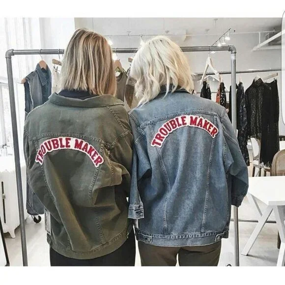 $470 SANDRINE ROSE  Trouble Maker  Girl Gang Denim Jacket Georgia ( S )